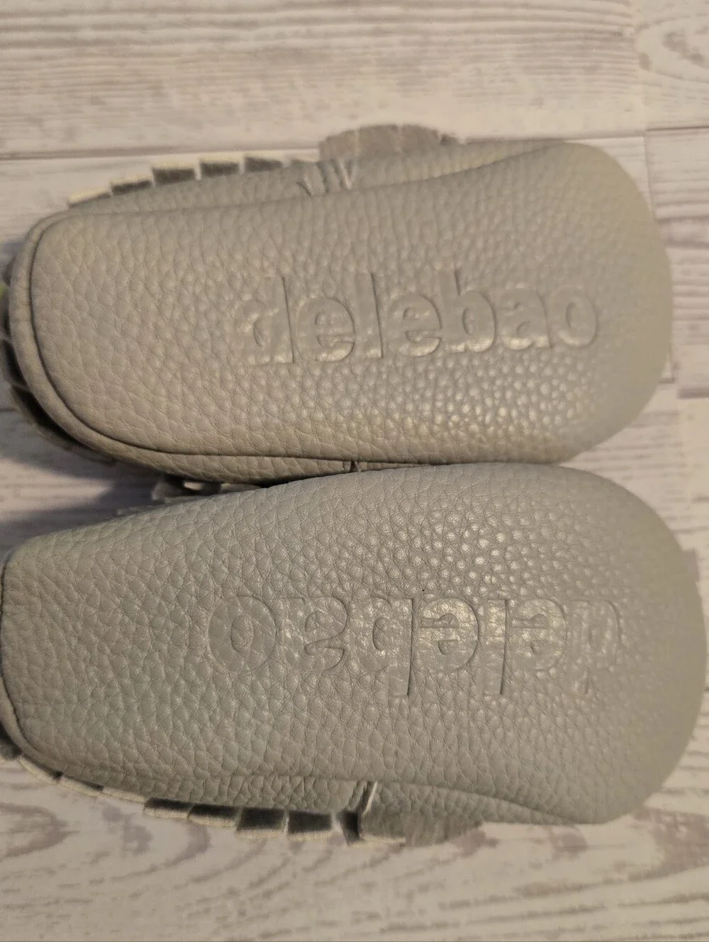 Soft Leather Baby Moccasin Walker Shoes in Light Gray with Fringe-delebao Brand